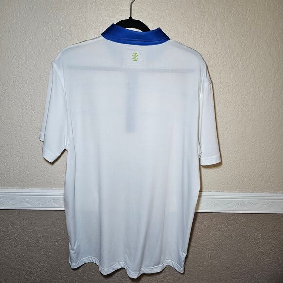 IZOD STRETCH GOLF GOLFING POLO SHIRT MENS LARGE WHITE GREEN BLUE EUC - Picture 8 of 12
